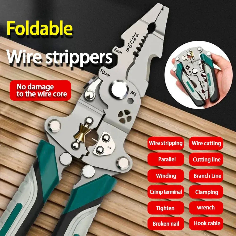 SmartFold Foldable Multi-Function Pulley Design Wire Stripper and Crimper